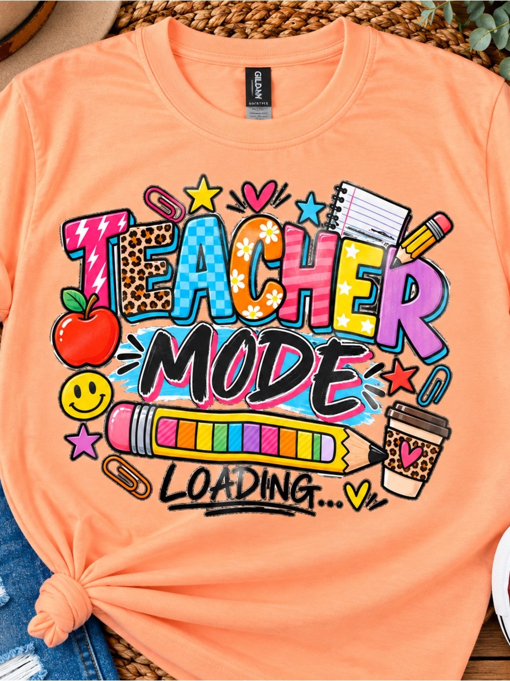 Comfort Colors Peach 'Teacher Mode' Graphic Short Sleeve Tee